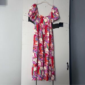 STORIA Maxi Dress Multicolor Floral Puff Sleeve Babydoll Tiered Boho